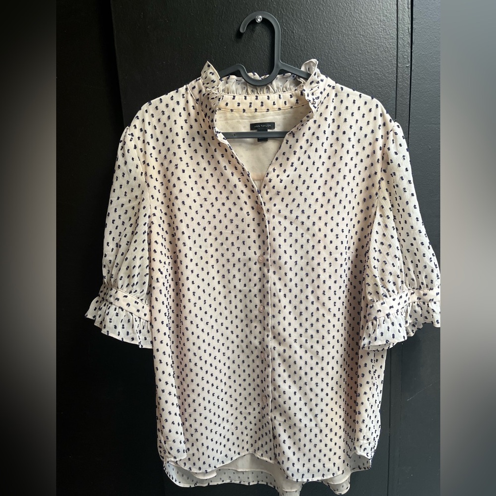Ann Taylor Cream and Black Polka Dot Blouse